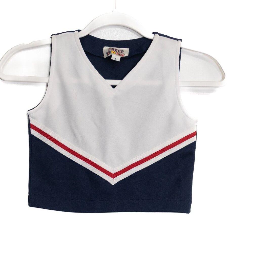 Cheer Pride Size 6 Girls Cheerleading Crop Top Navy White Red Sleeveless V-Neck